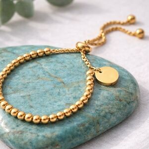 18K Gold Plated Adjustable Dainty Beaded Bracelet  Stainless Steel Charm Jewelry